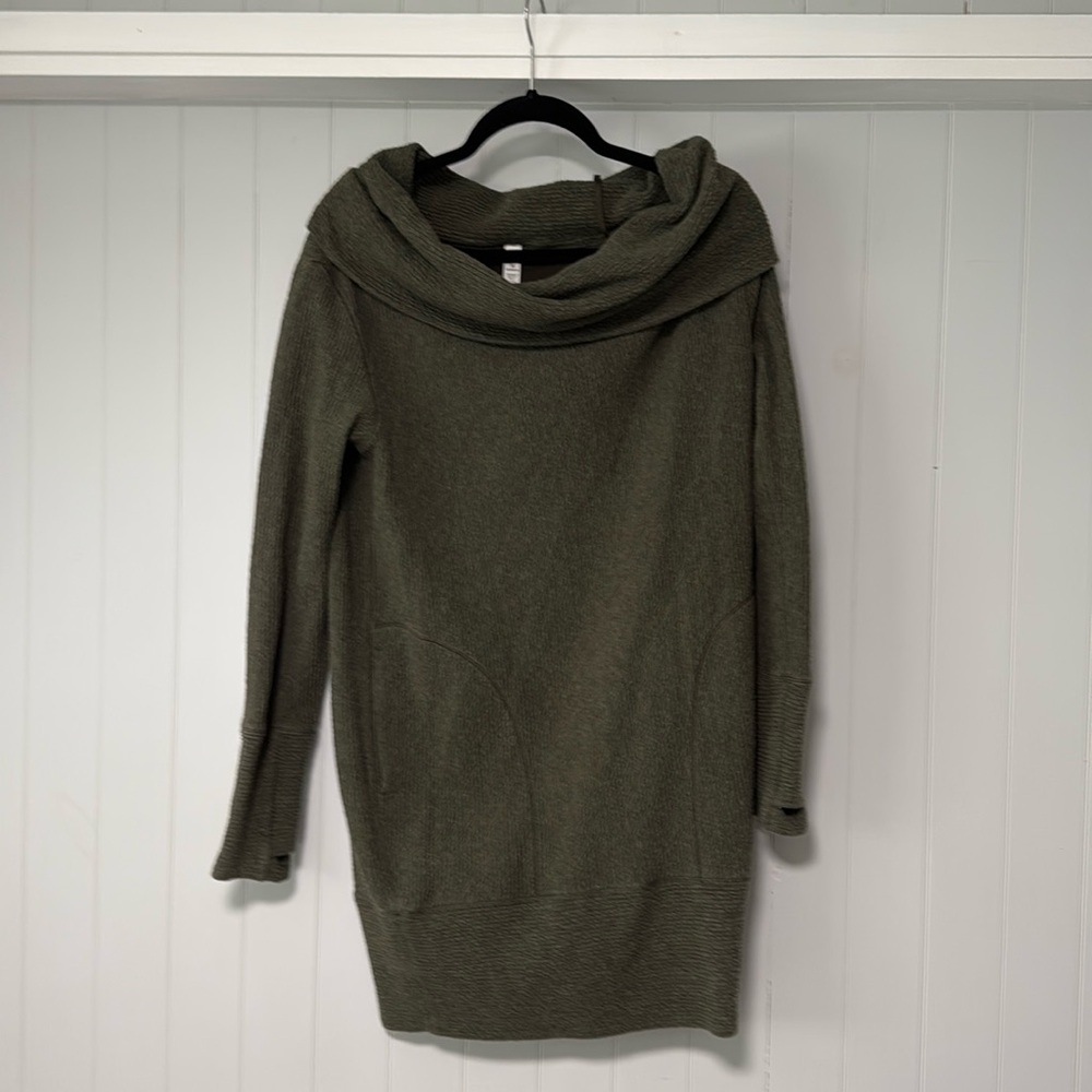 Lululemon Along the Way Olive Green Cowl Neck Dress with pockets